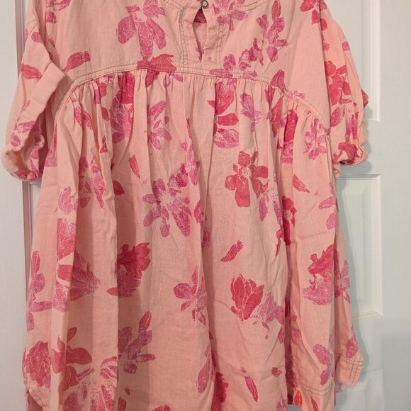 Free People We the Free Moon City Ruffle Hem Pink Floral Flowy Top Small - Picture 4 of 4
